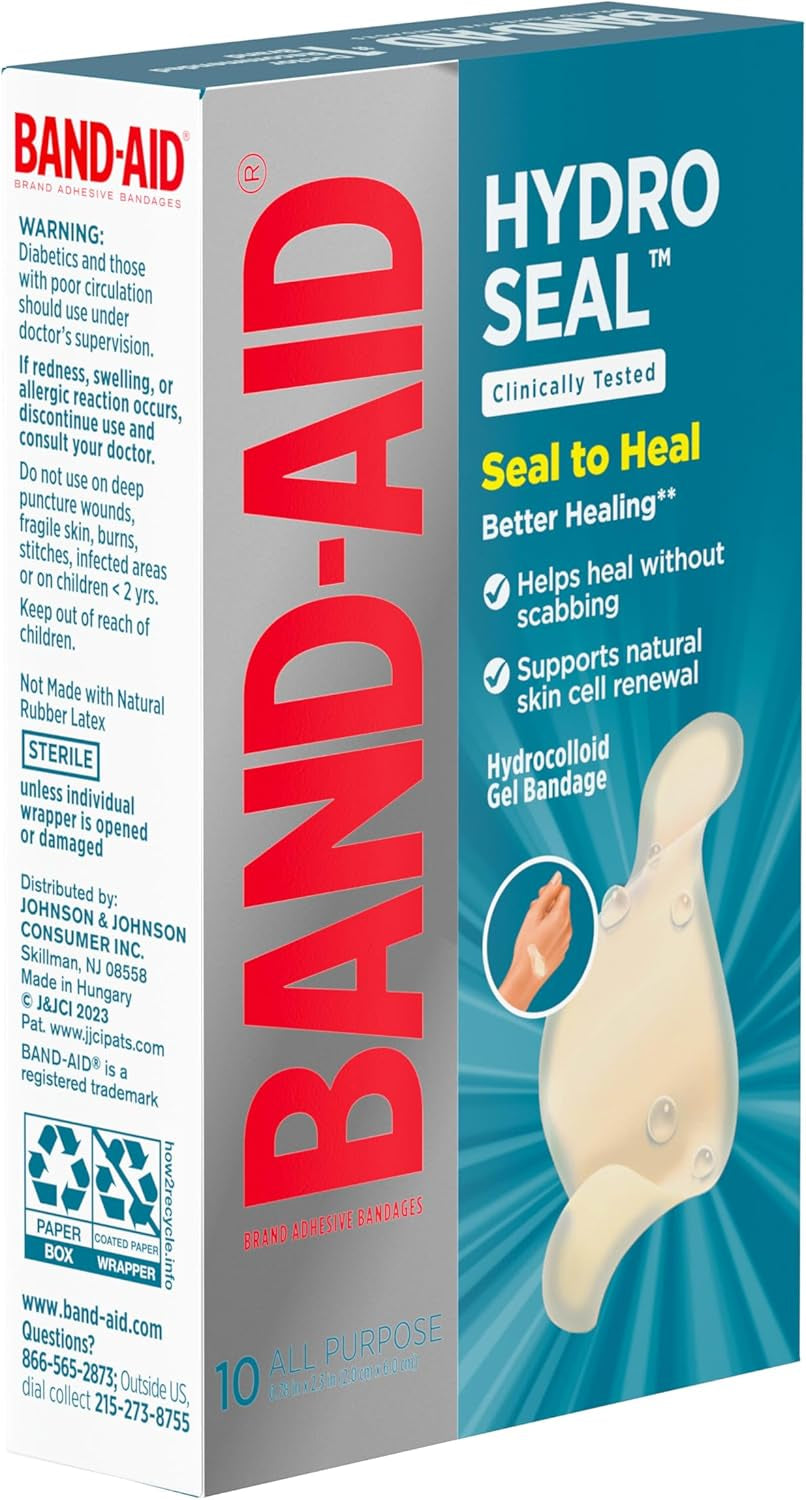Brand Hydro Seal Adhesive Waterproof Bandages, Hydrocolloid Gel Patch for First Aid, Faster Healing for Minor Blisters, Cuts & Scrapes, 10 Count