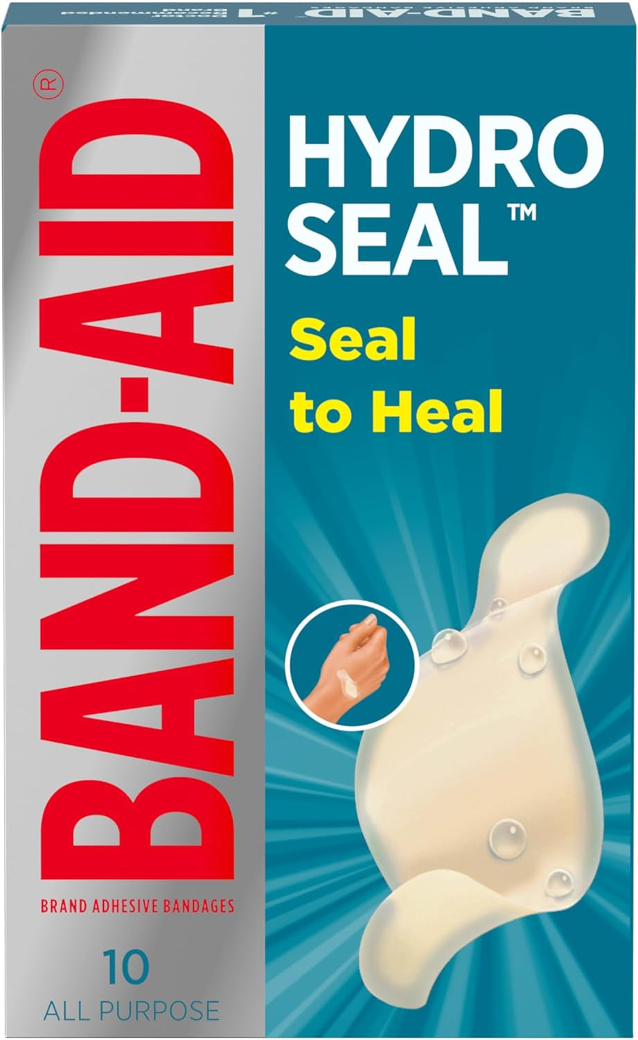 Brand Hydro Seal Adhesive Waterproof Bandages, Hydrocolloid Gel Patch for First Aid, Faster Healing for Minor Blisters, Cuts & Scrapes, 10 Count