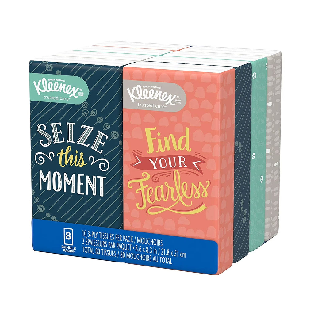 Trusted Care Facial Tissues, 8 On-The-Go Travel Packs (80 Tissues Total) (Packaging May Vary)
